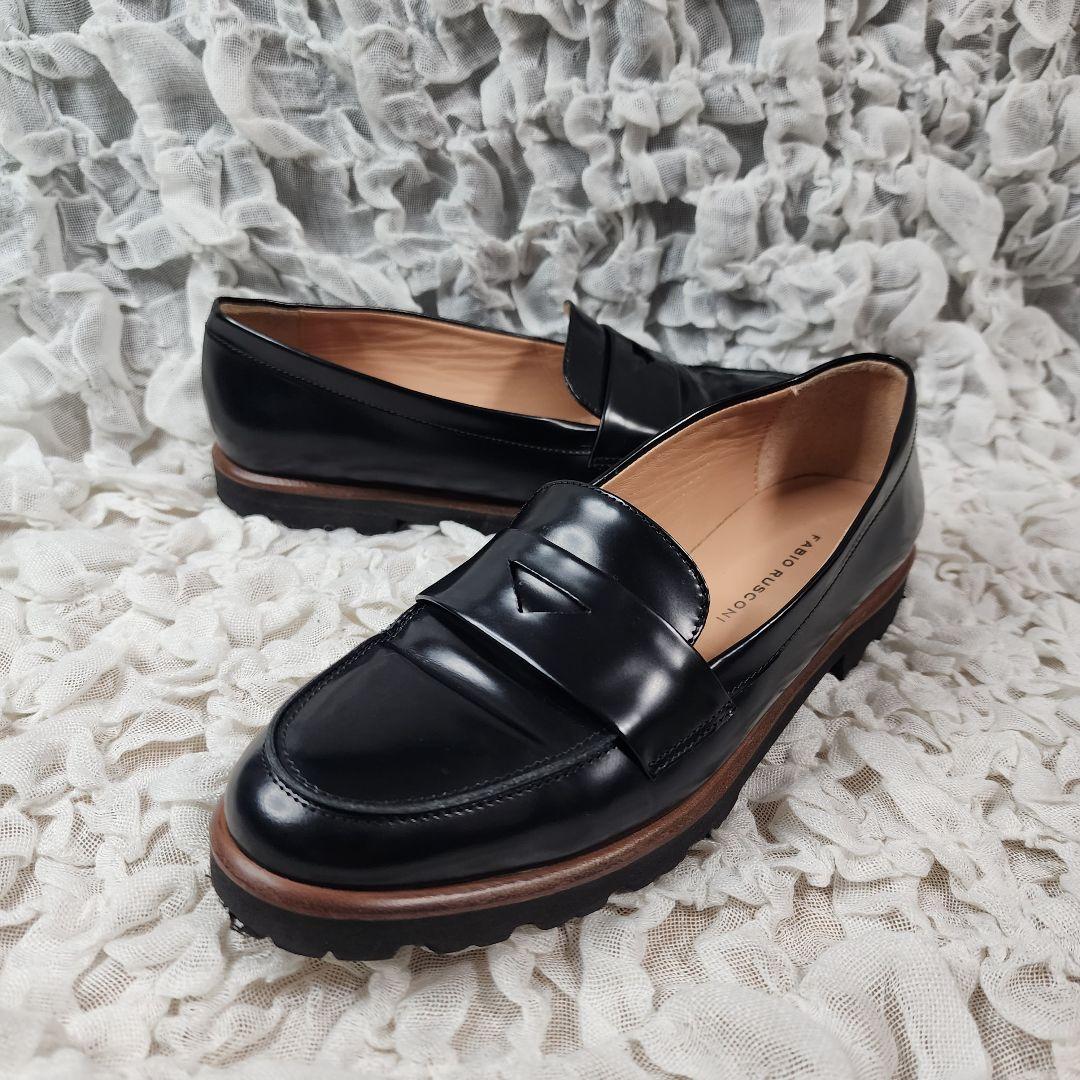 美品 ファビオルスコーニ レザー コインローファー ビブラムソール