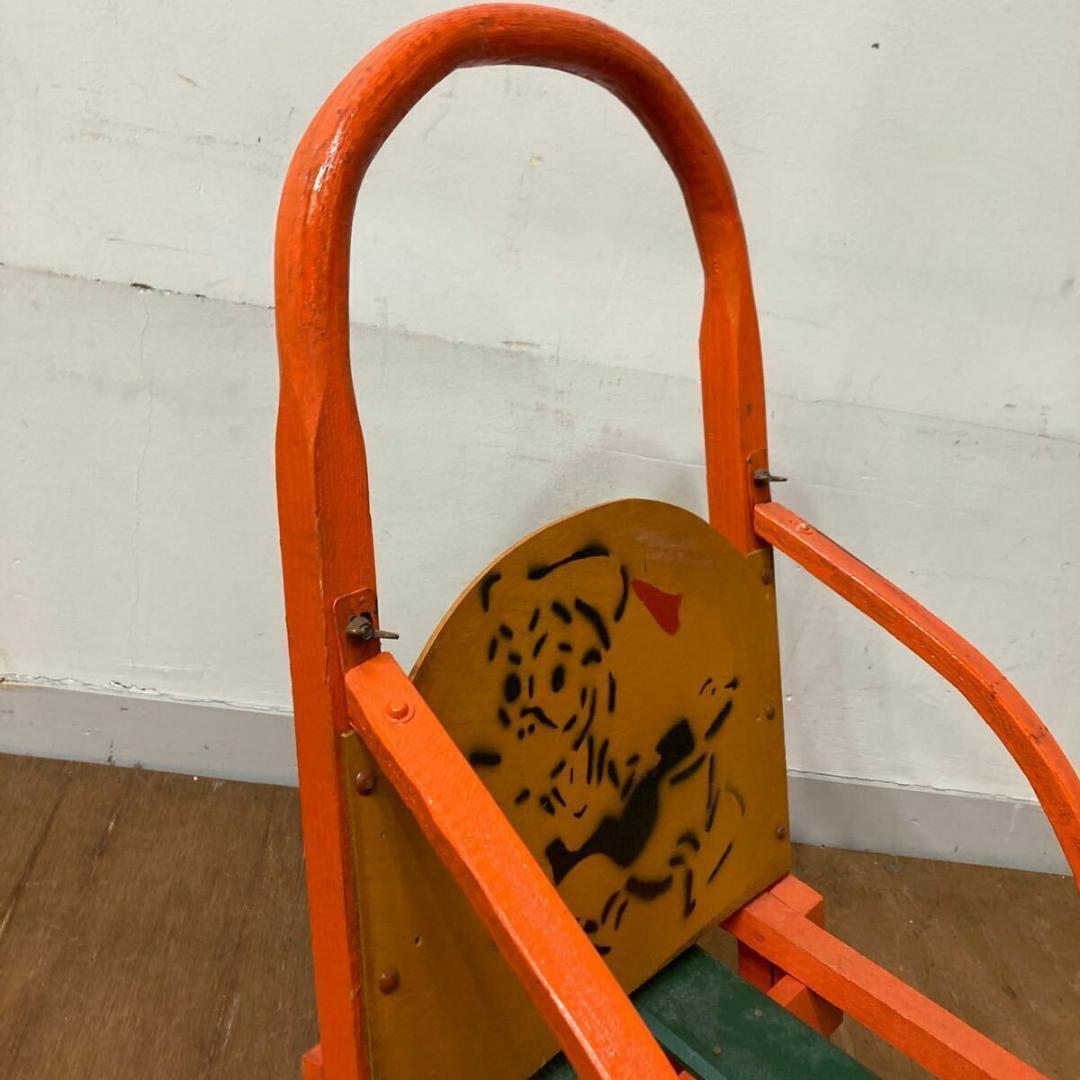 木製 手押し そり 昭和レトロ オレンジ4 曲げ木 犬ぞり 犬そり