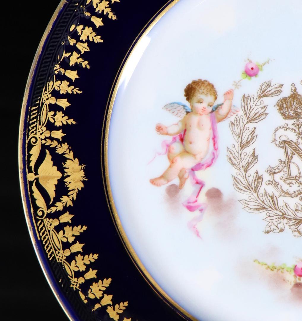 オールド・セーブル フランス第二帝政期1867年製 金彩天使図濃紺色大型