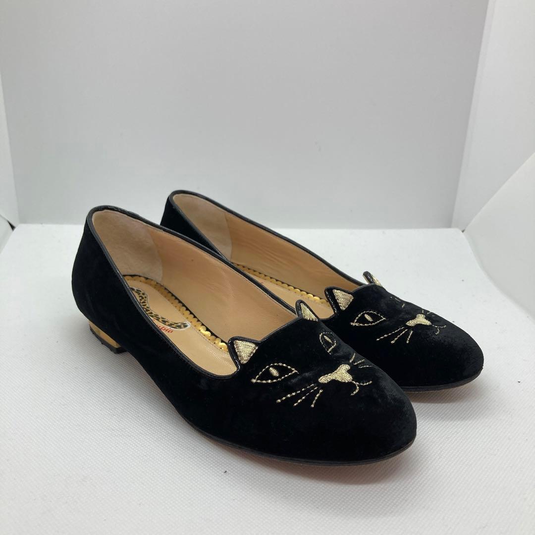 美品】シャーロットオリンピアキティ限定刺繍フラットシューズ