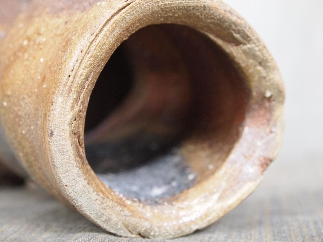 入手困難☆ジェフ・シャピロ【師：伊勢崎淳】焼き締め【窯変】花入☆共