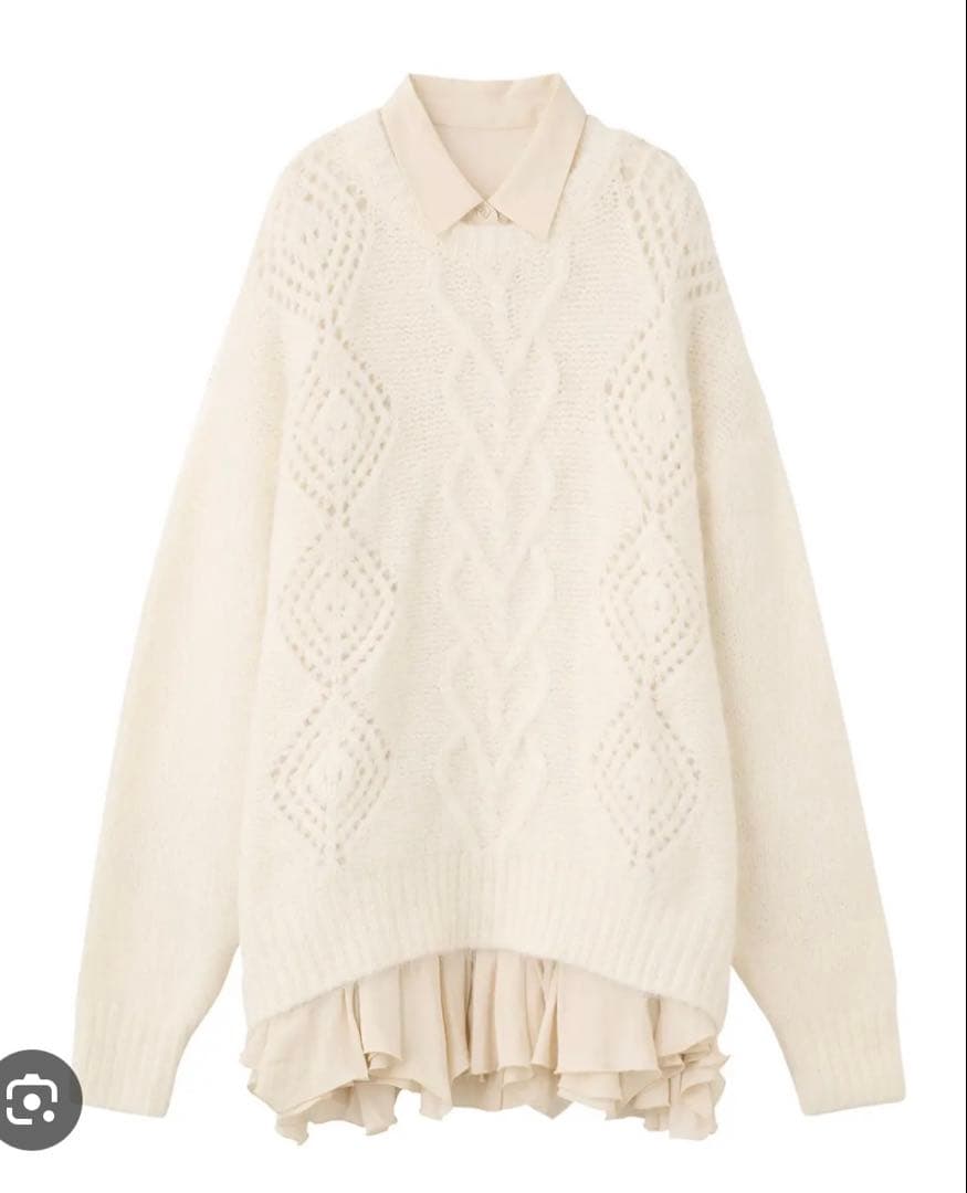 ケーブルニット×ペプラムシャツミニワンピース ケーブルニット×ペプラムシャツミニワンピース｜PETAL ONLINE（ペタル