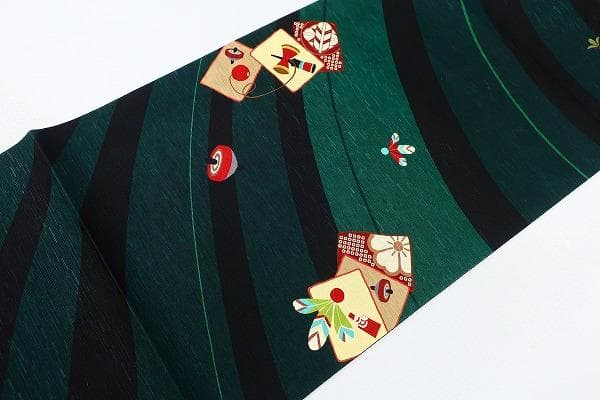 ☆専用☆美品 開き名古屋帯 絵馬 こま 羽子板 お正月 長さ3m78cm 正絹