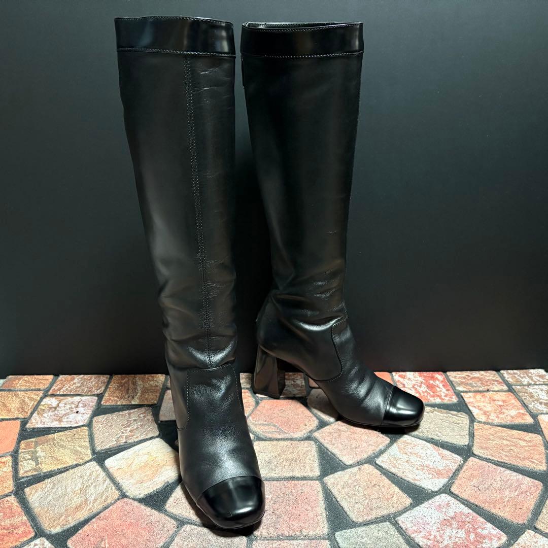 【美品】TOD'S ロングブーツ　22.5cm 本革 バックフルジップ　黒