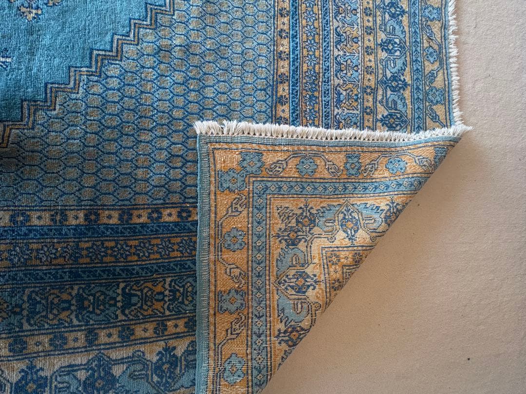 モロッコ産 手織り絨毯 大判 3mx2m ラグ ターコイズブルー