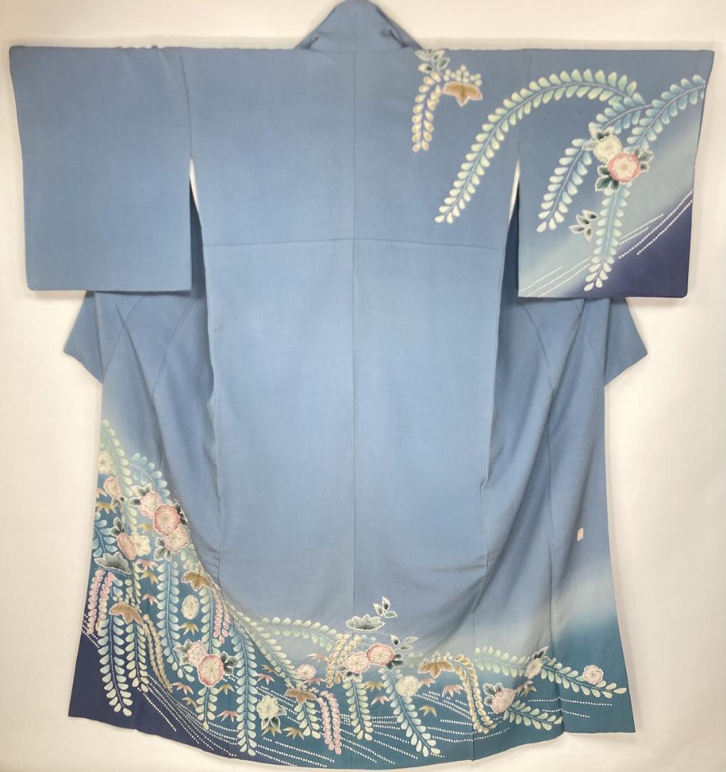 作家物 辻が花 絞り 辻ヶ花 訪問着 正絹 袷 水色 青 ブルー ピンク1396