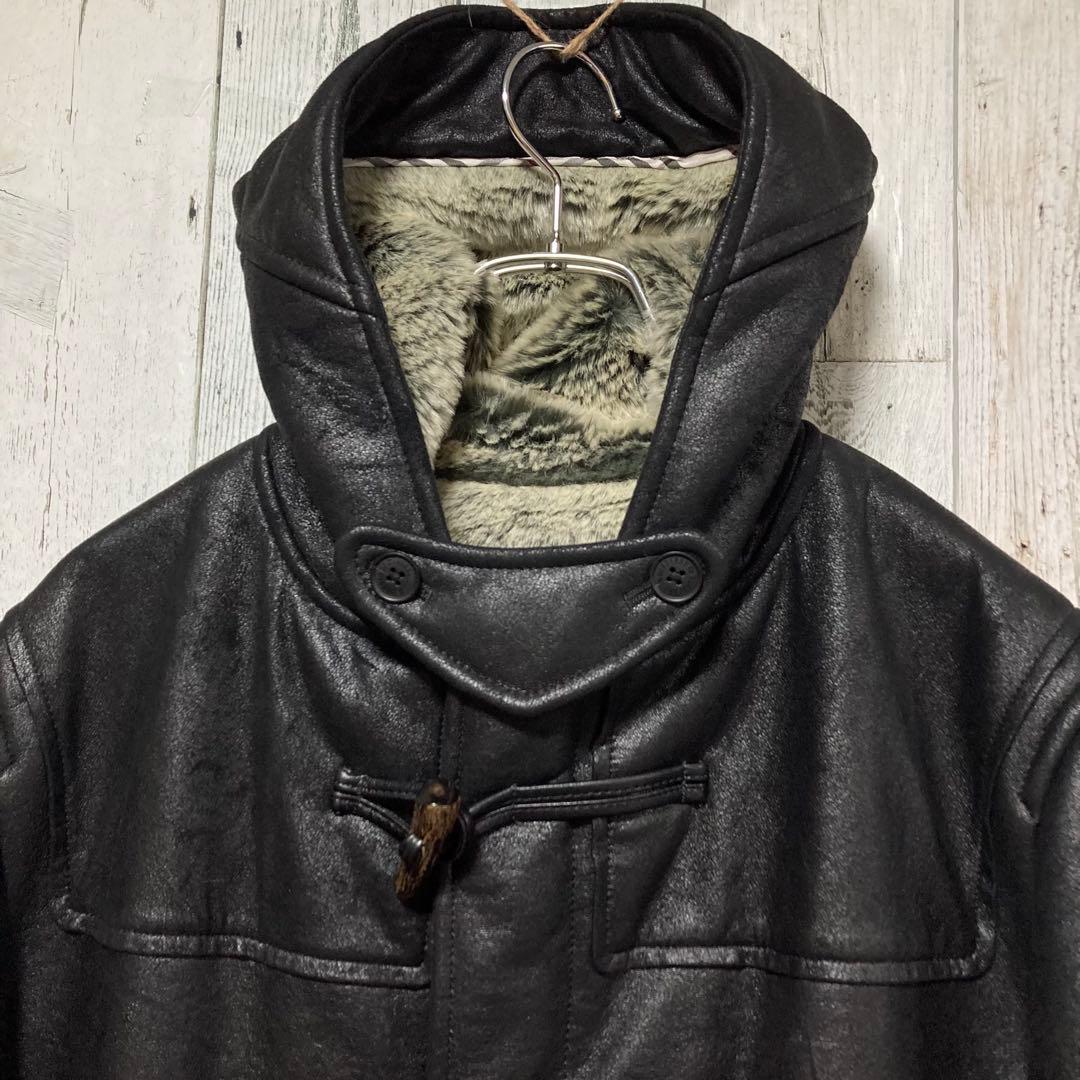 バーバリーブラックレーベル ムートン ダッフルコート L レザー