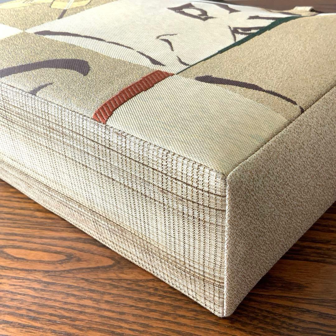 男前な歌舞伎柄の帯 リメイク 胡桃皮ハンドルバッグ 通しマチタイプの