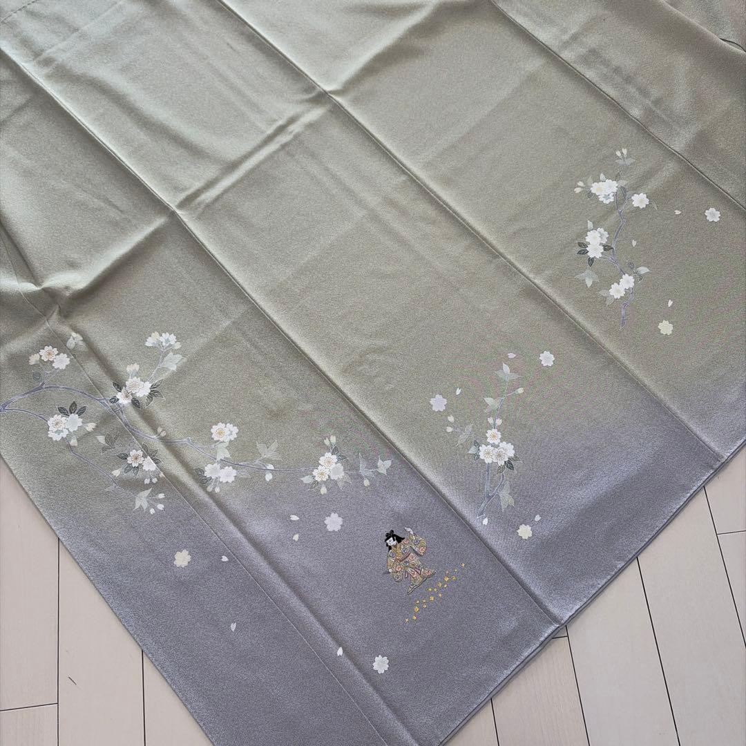 □E5809□未使用品□正絹□若芽色 加賀友禅 刺繍 袷 訪問着□丈160裄65