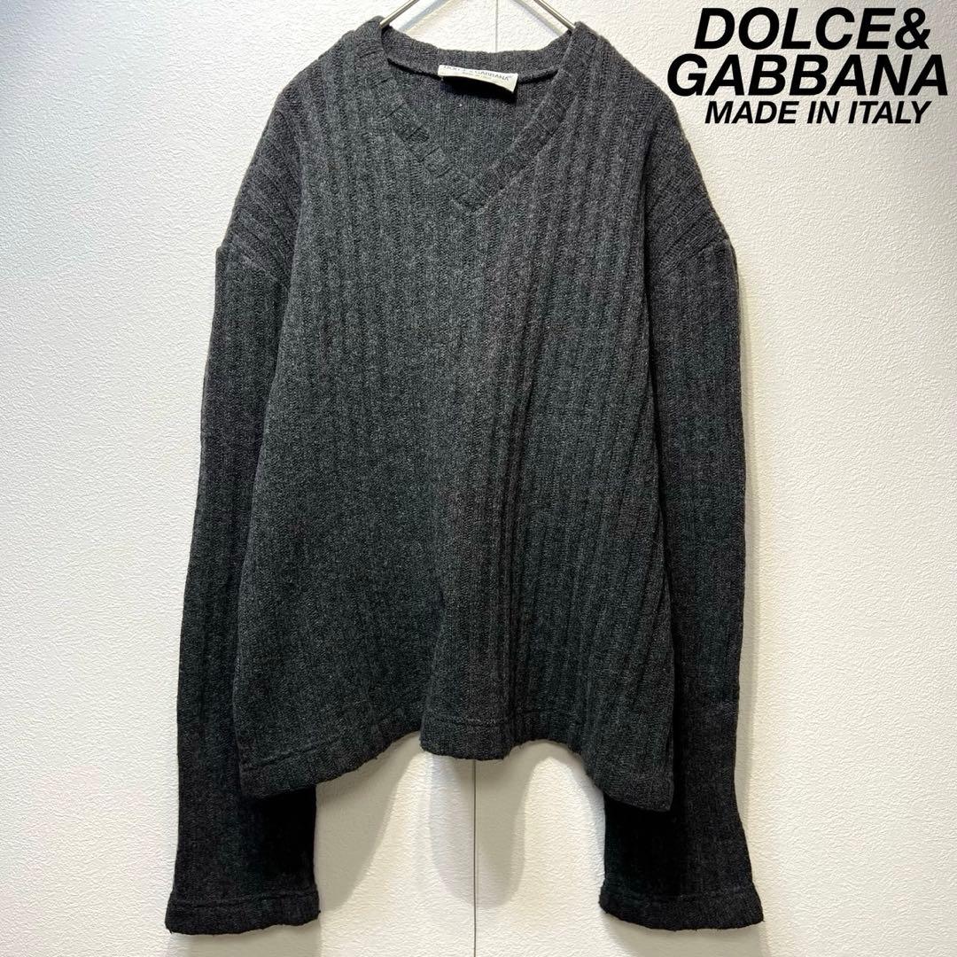 希少 美品 ドルチェアンドガッバーナ 上質 ウール Vネック リブ ニット 48 DOLCE&GABBANA - ドルチェ&ガッバーナ ドルガバ ニット セーター V