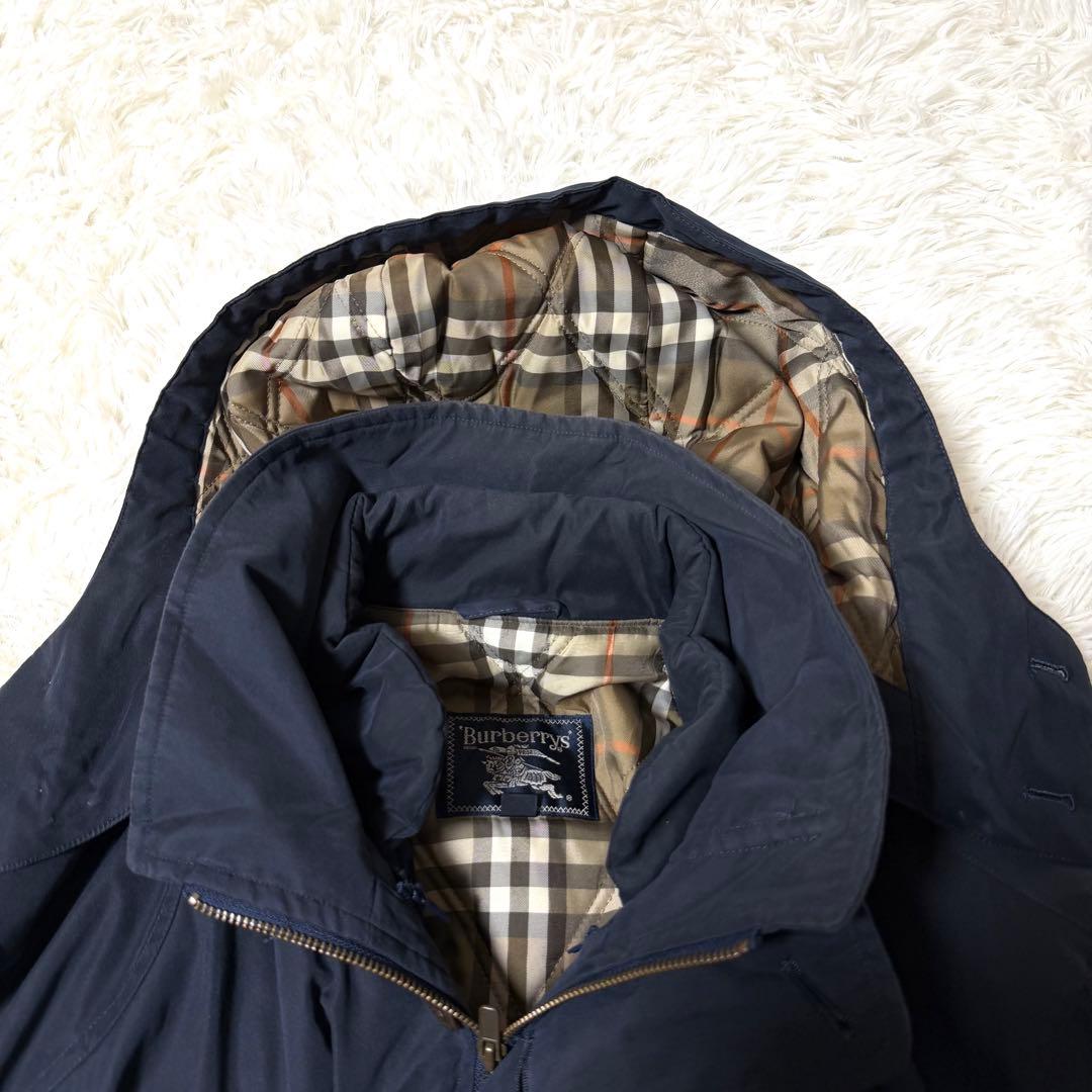 Burberry 中綿ライナー モッズコート ノバチェック ネイビー L - メルカリ