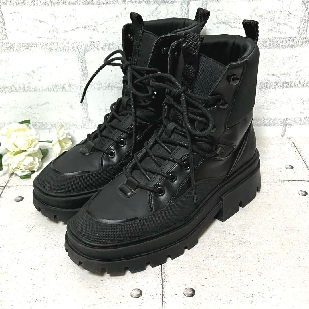 ザラ】ZARA レースアップブーツ チャンキー厚底♡ブラック サイズ 39