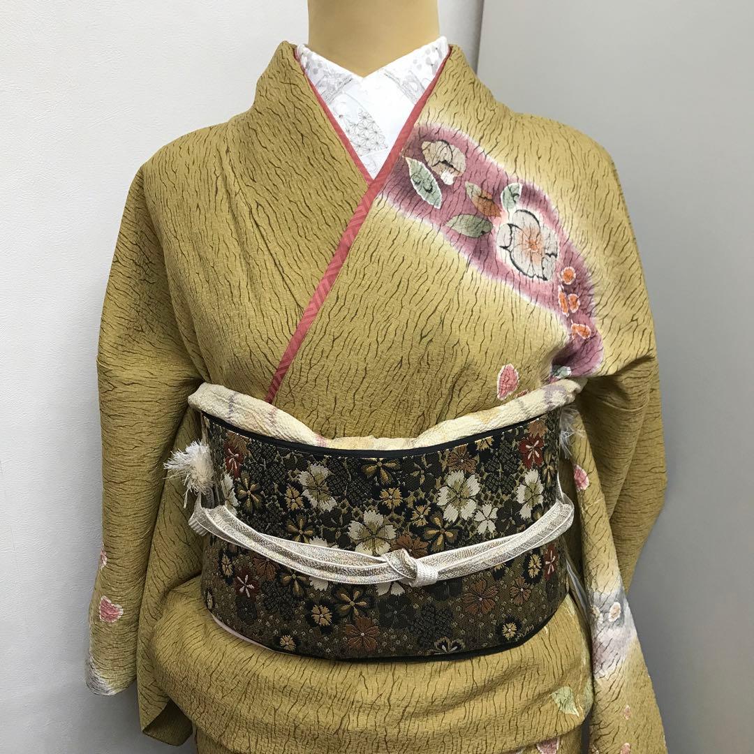 ペルシャ紋半幅帯 白×茶