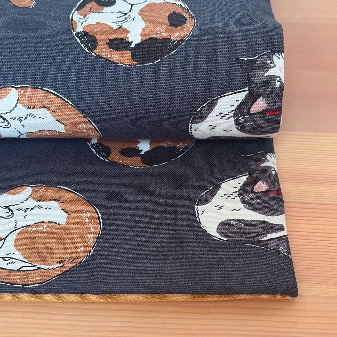 猫の名古屋帯 黒×山吹色　《ハンドメイド 》32×380cm 粋な大人可愛い帯