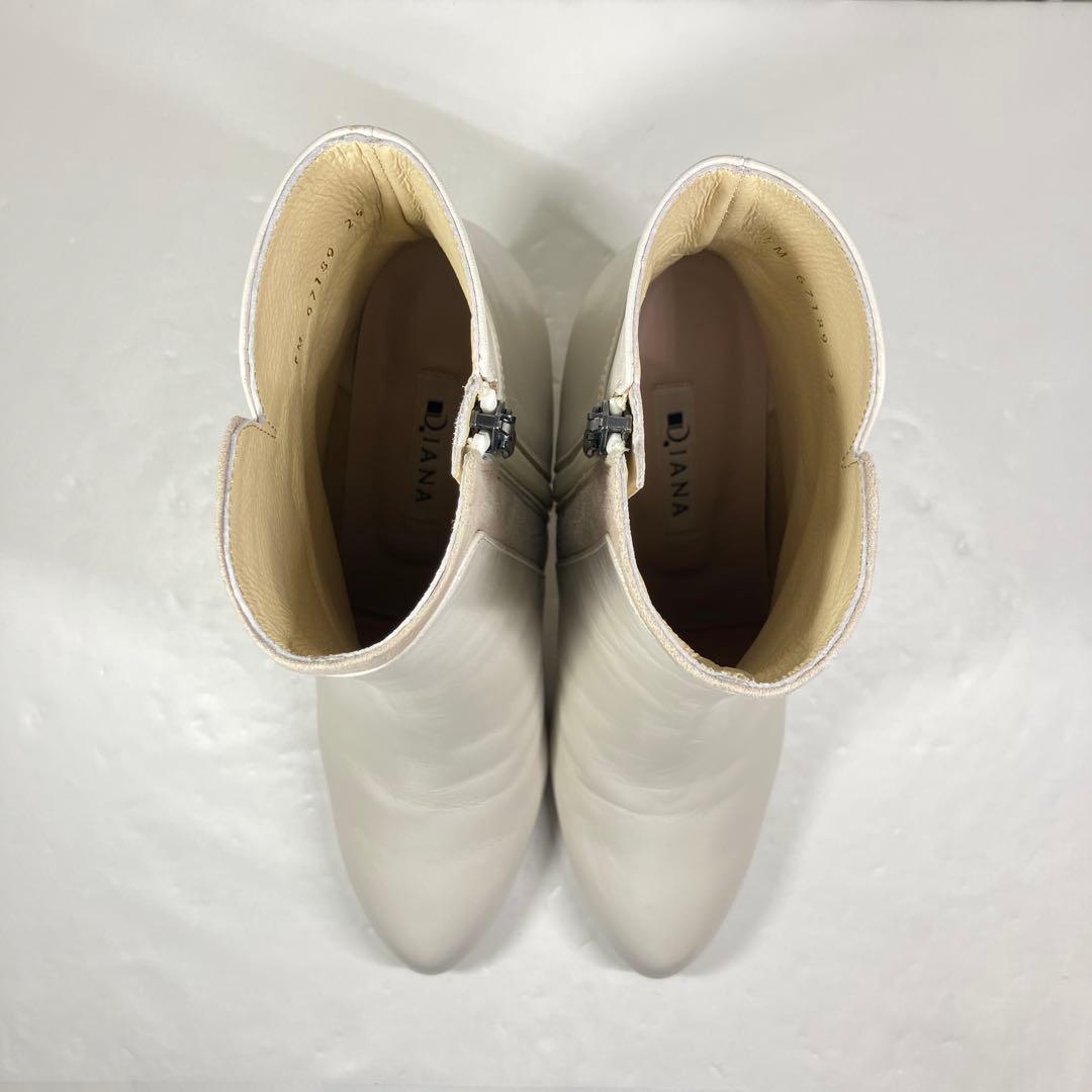 試着程度】DIANA ブーツ 25cm レザー アイボリー サイドジップ