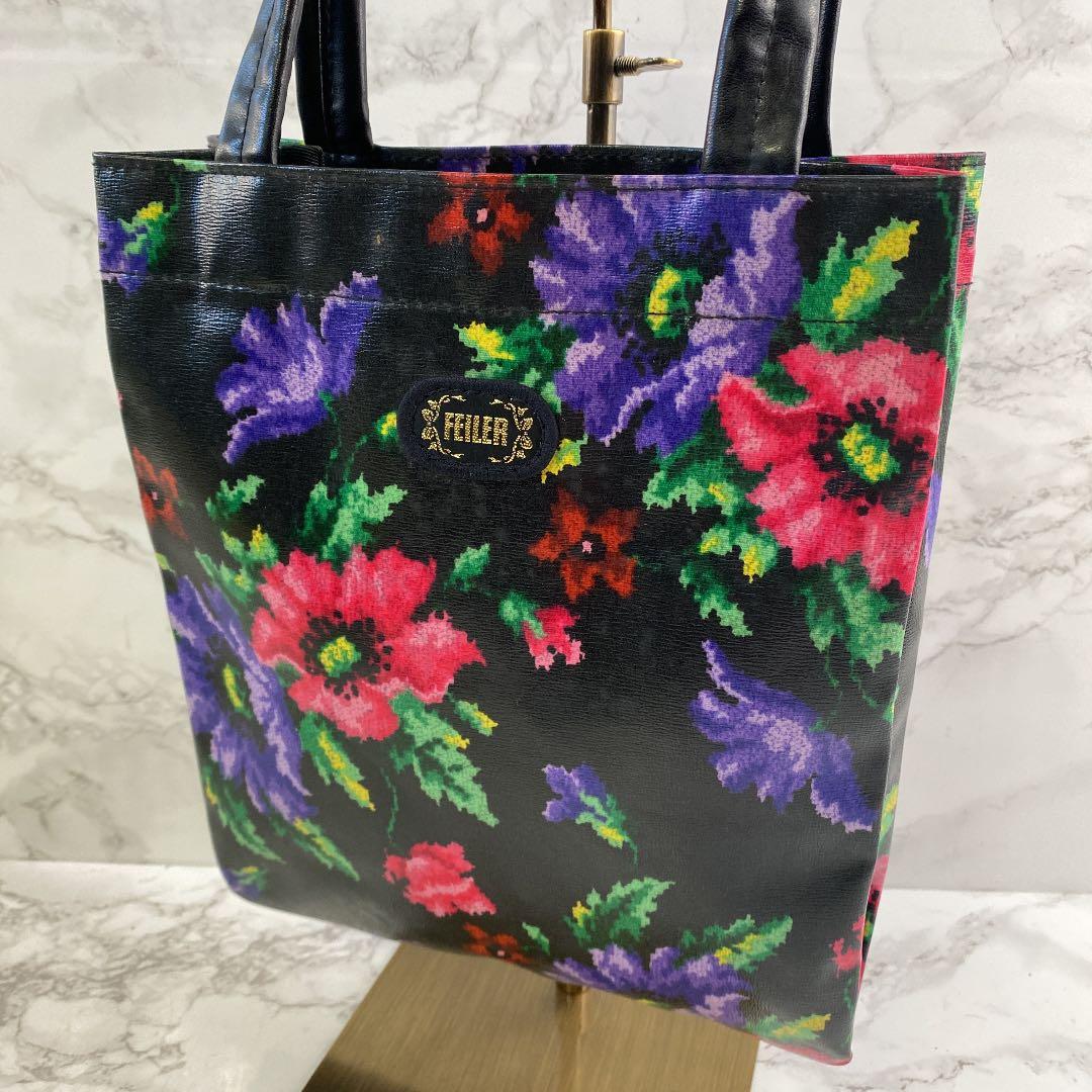 FEILER フェイラー 花柄総柄 ビニールコーティング ミニ トートバッグ