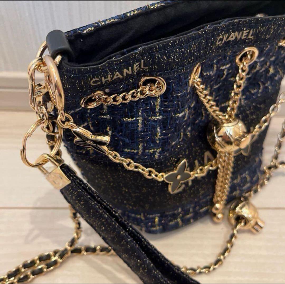 希少・レア・非売品 CHANEL ノベルティ ネイビー ツイード バケット
