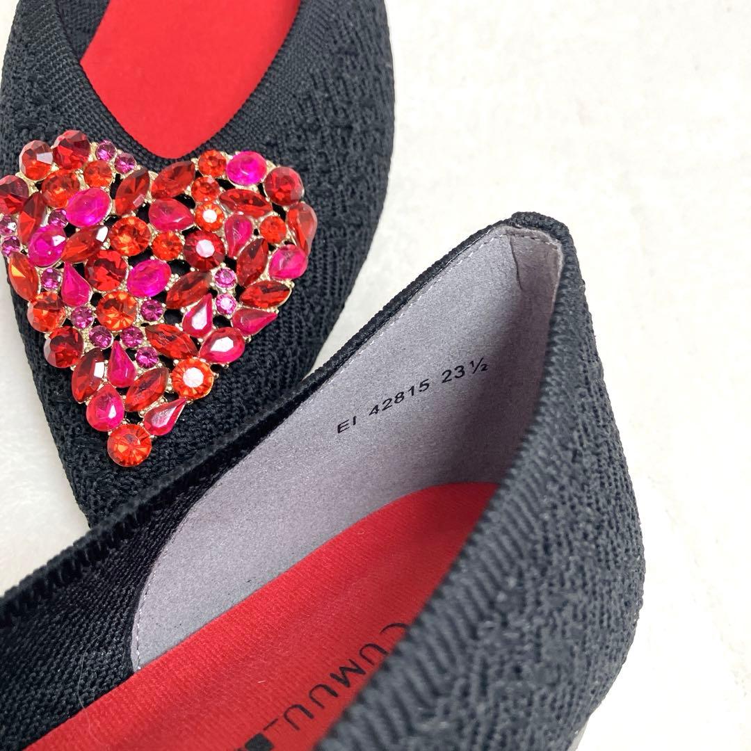 candy様専用 極美品DIANA フラットパンプス 23.5 黒ニット赤ハート