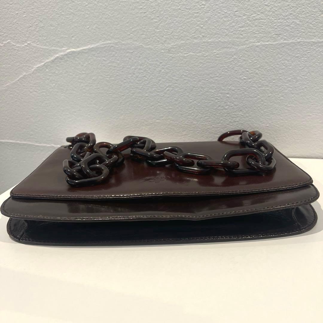 PRADA ダークブラウン チェーンショルダーバッグ - バッグ安く 買う