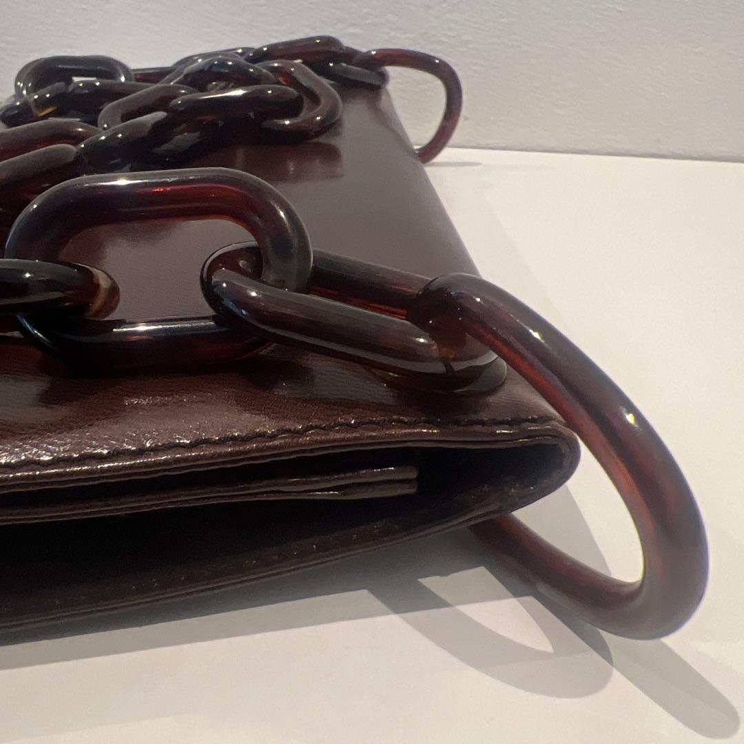 PRADA ダークブラウン チェーンショルダーバッグ - バッグ安く 買う