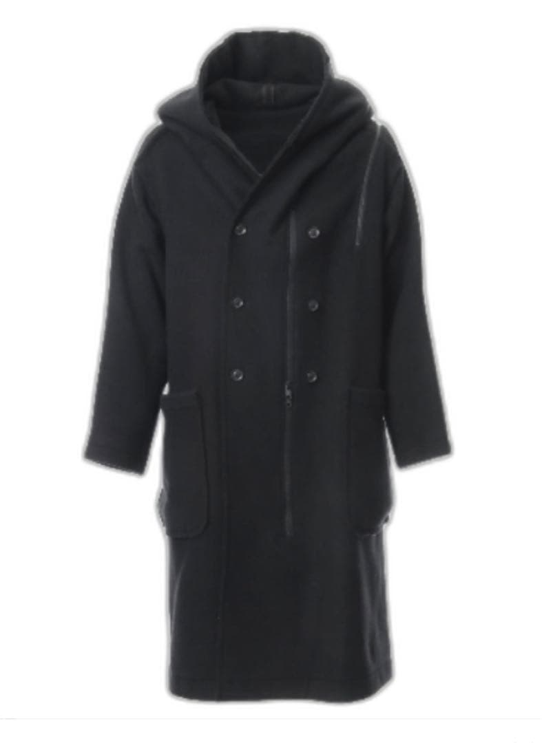 B Yohji Yamamoto ダブルファスナー メルトン フーデッド コート