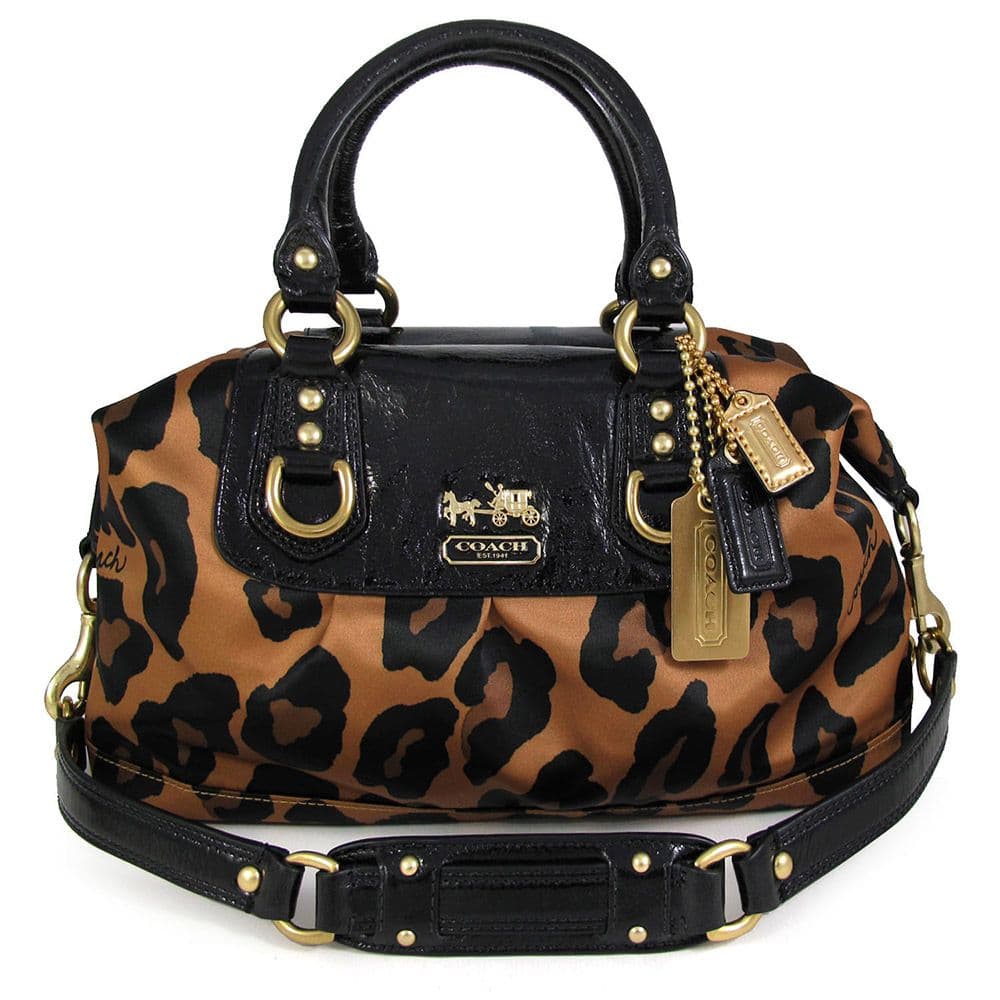 極美品】コーチ マディソン ナイロン パテントレザー レオパード 2way