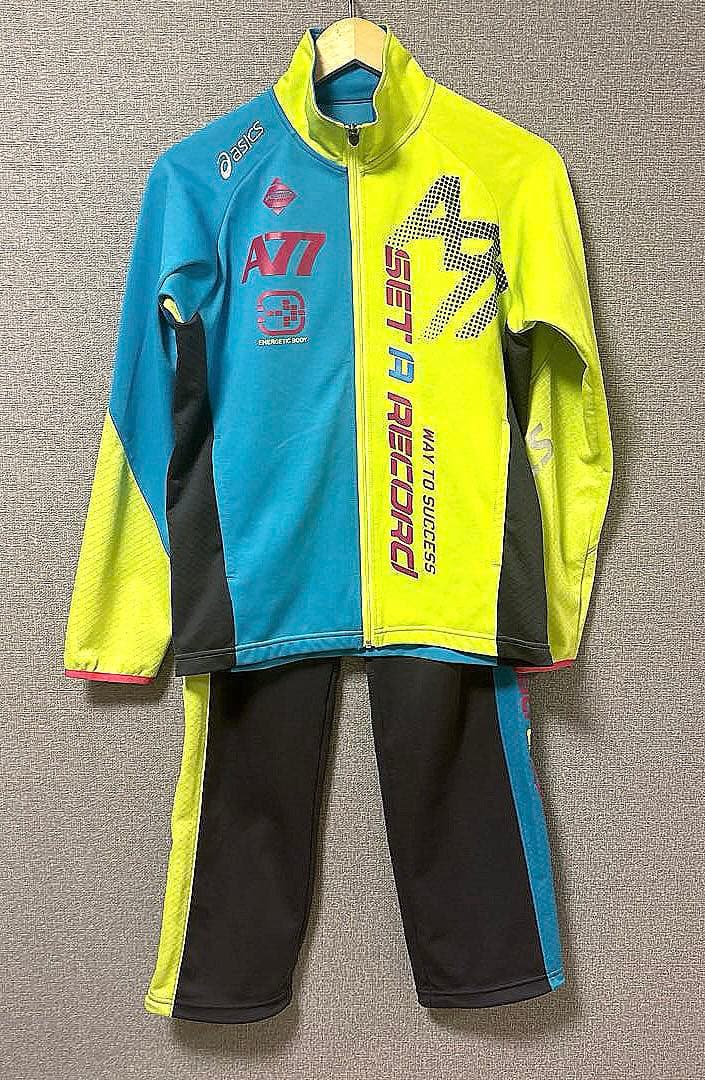 asics A77 ジャージ上下セット 青・黄・黒 Sサイズ - メルカリ