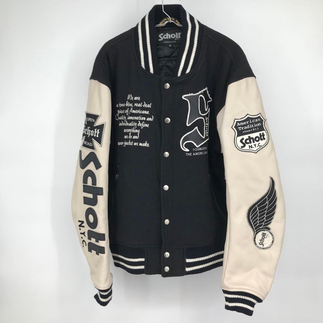 Schott スタジャン 42 ウール 牛革