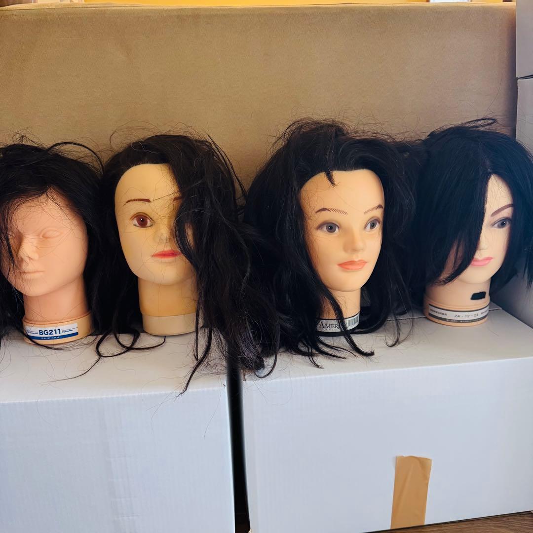最終価格 未使用　美容師用ウィッグトレーニング　ウィッグ4体 美容師 カットウィッグ スピロ102 レッスンマネキン 人毛100％ 黒髪