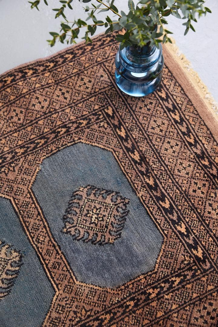 ヴィンテージラグ トライバルラグ ラホール産（119×76cm）青 茶 グレー