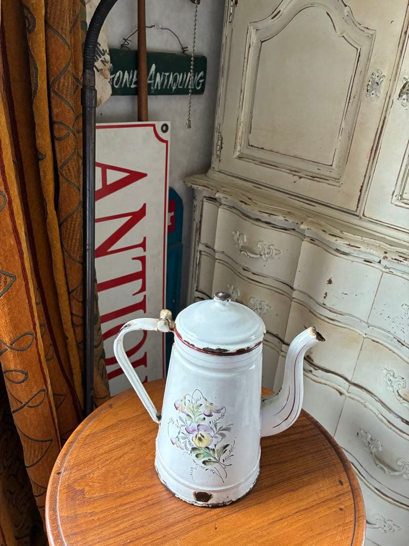フランス アンティーク 手描き ホーロー コーヒー ポット JAPY すみれ