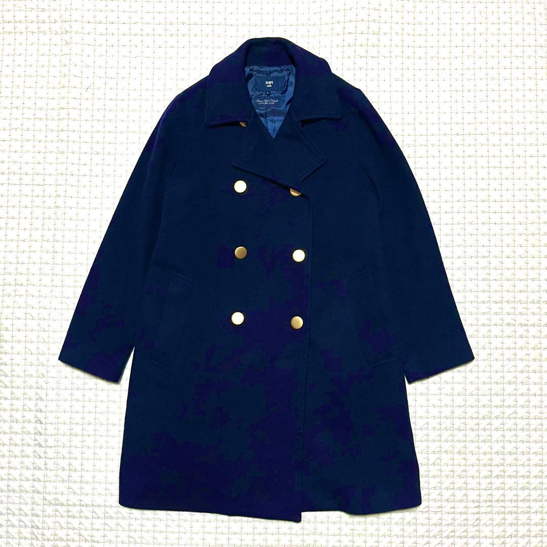 美品 SHIPS シップス ピーコート ウールコート ネイビー 金ボタン S
