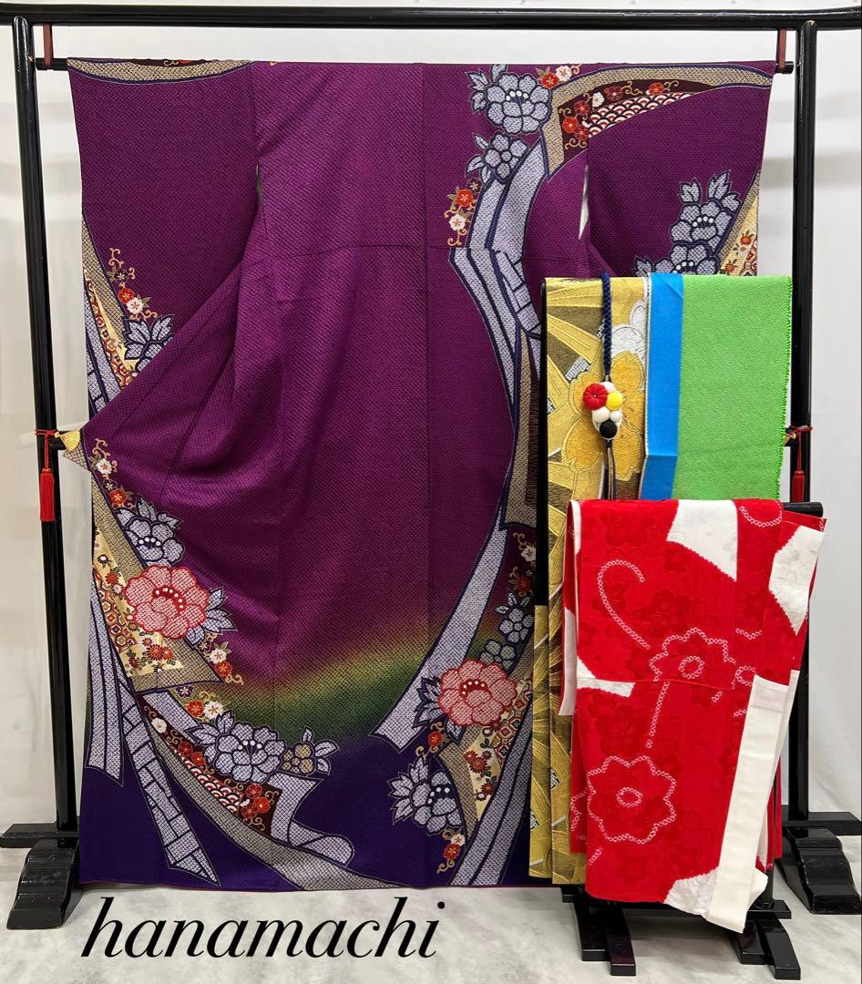 豪華　総絞り　振り袖　フルセット　別誂長襦袢付　成人式　金彩加工　刺繍入　702 豪華【総絞り】丸昌誂製 金彩 金駒刺繍 振袖セット正絹s196 | 着物 夢美月