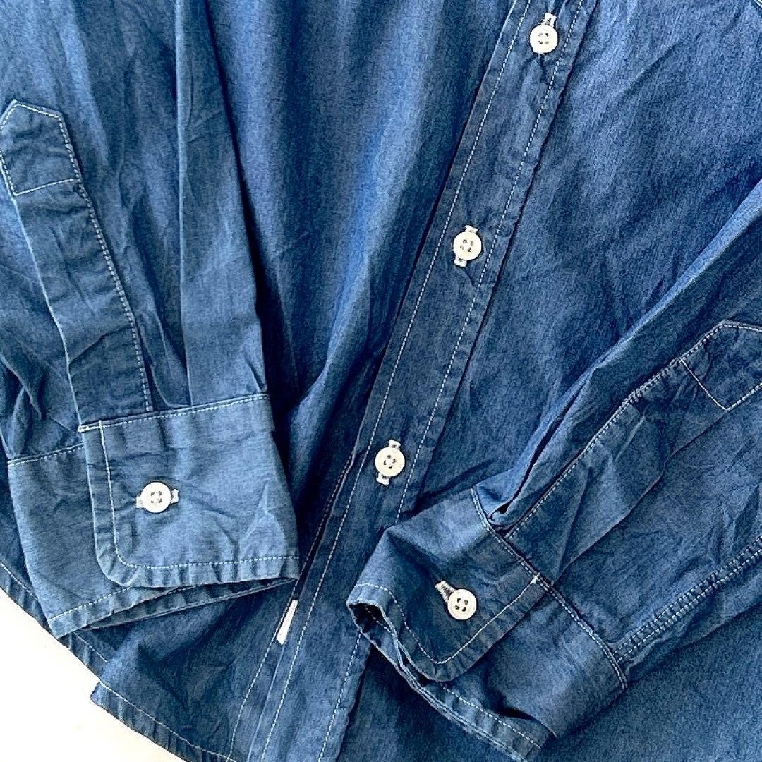 美品 フランク&アイリーン BARRY シワ加工 デニム スキッパーシャツ XS