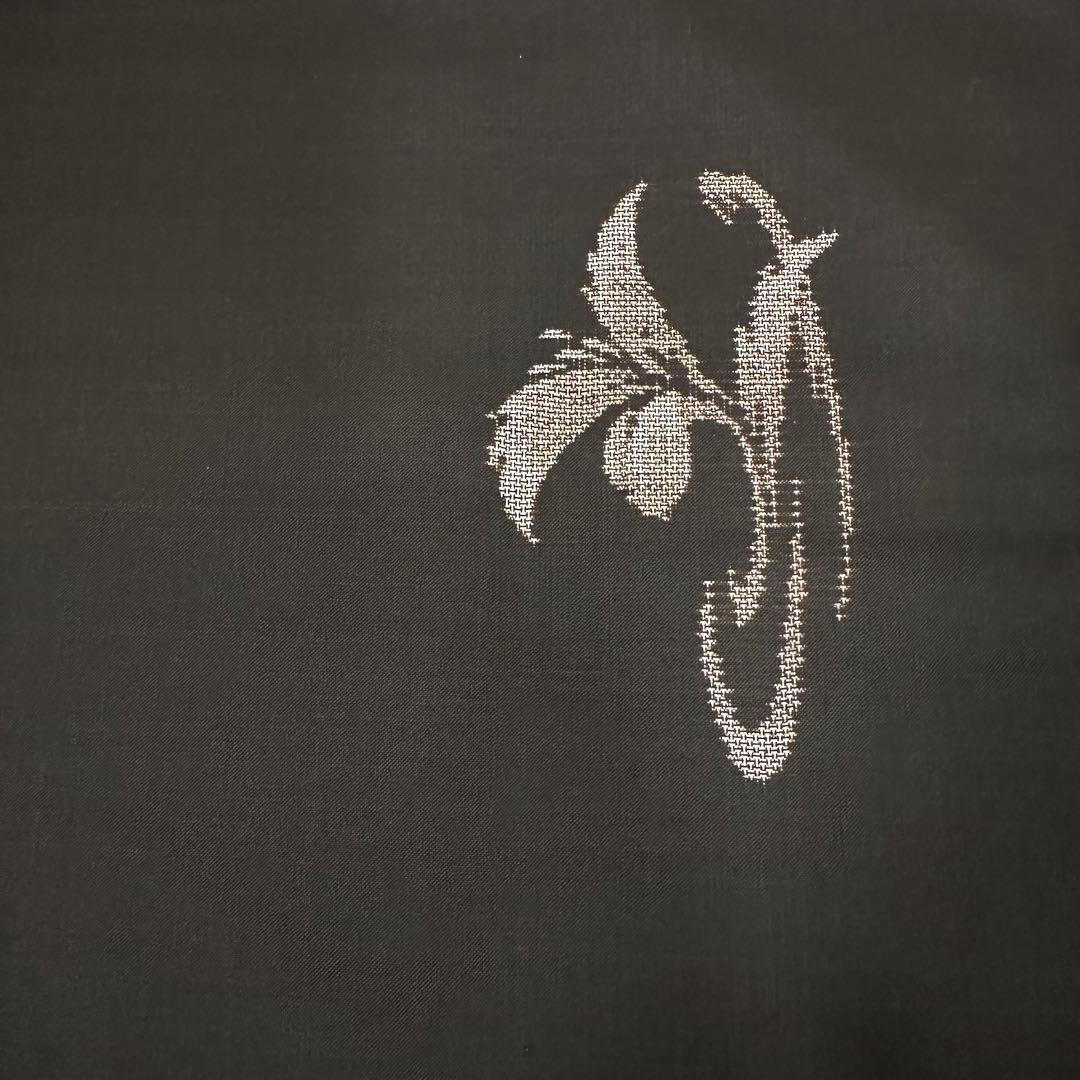 大島紬 袷 正絹 東京ますいわ屋 黒 地空き 植物飛び柄 身丈155.5裄63