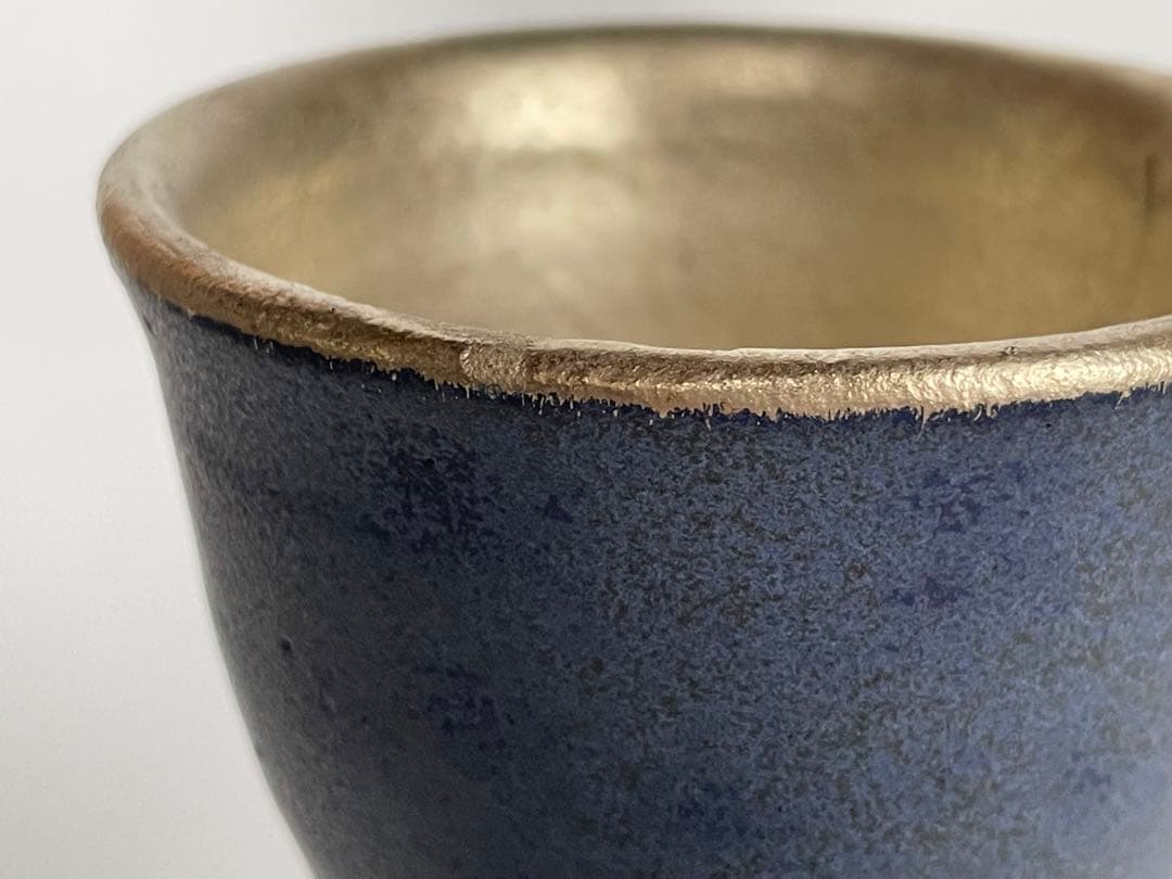 陶芸家　荒木高子　内田鋼一　合作　瑠璃釉白金彩　高杯　酒器　共箱