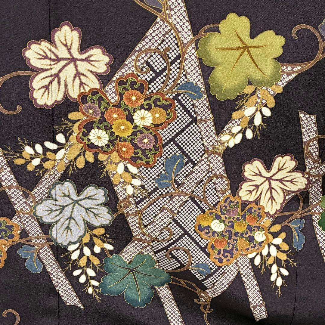 D85 訪問着 蔦の葉 菊 金駒刺繍 縫い紋 正絹 着物 袷 極美品 - メルカリ
