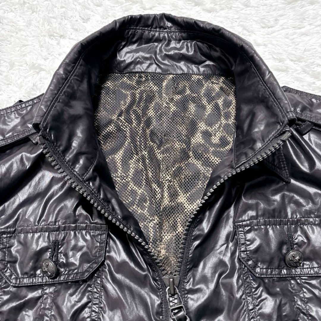 00s Roen ロエン ナイロンジャケット y2k 黒 レオパード柄 短丈 L
