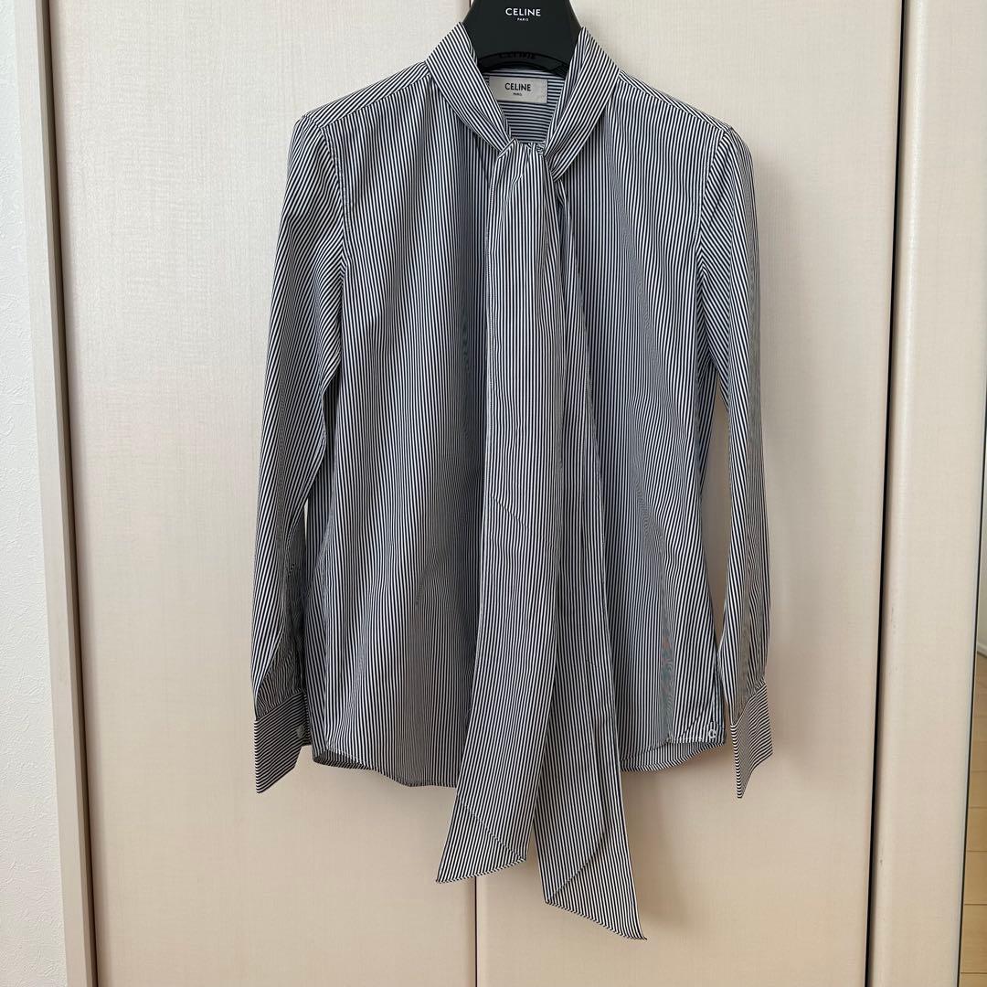CELINE エディスリマン ストライプボウタイブラウス36 - メルカリ