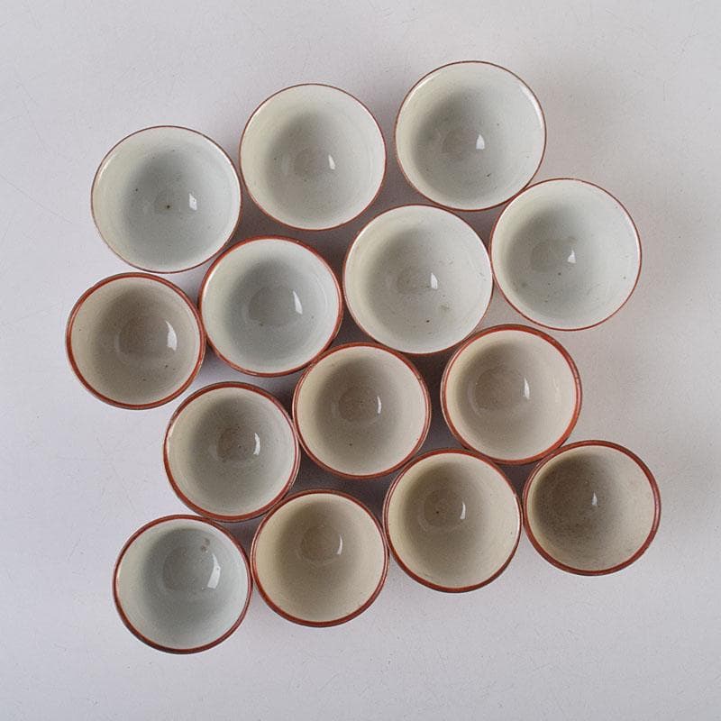 九谷焼 古九谷 赤絵金彩 煎茶碗 3種十四客まとめて 時代箱付 D R9502