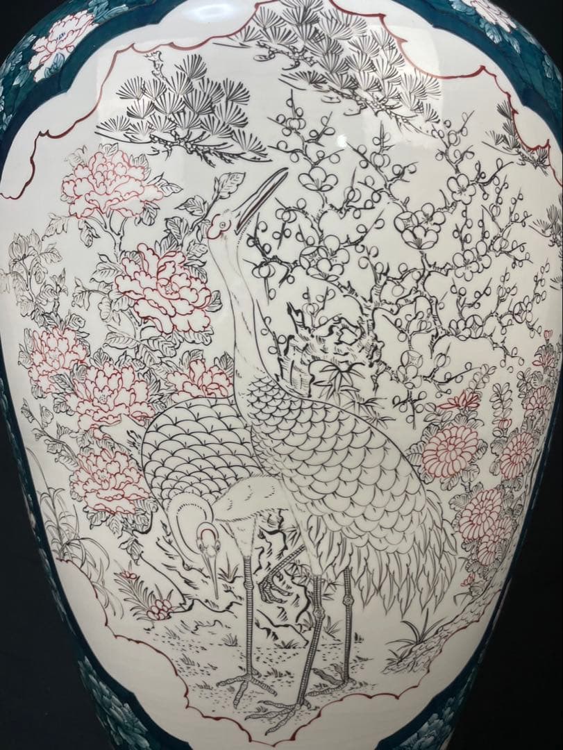 有田焼 特大 染付 牡丹孔雀図 花鳥絵 飾壷 光右衛門作 沈香壺 三段壷