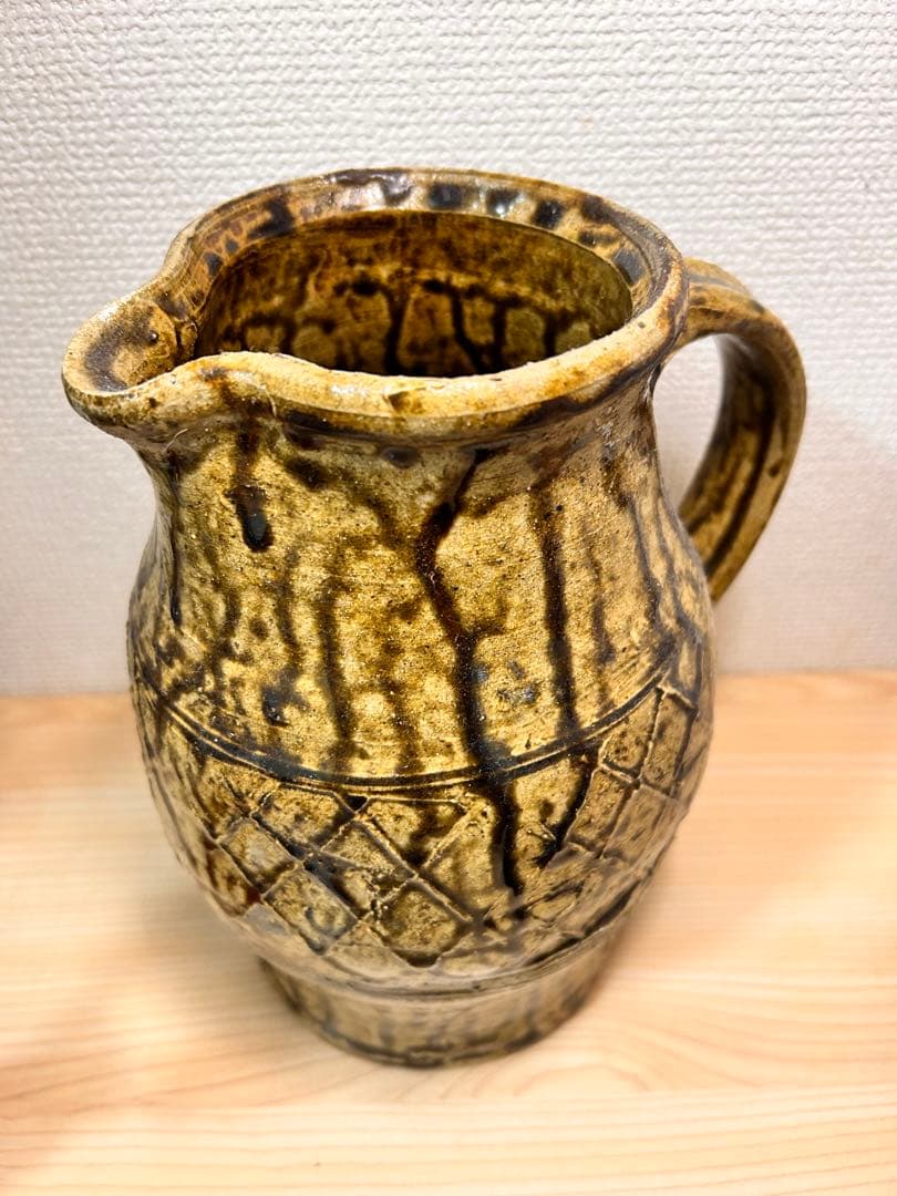 飴釉貼付紋　ピッチャー　検）民藝　益子焼　濱田庄司　濱田篤哉　藤井佐知