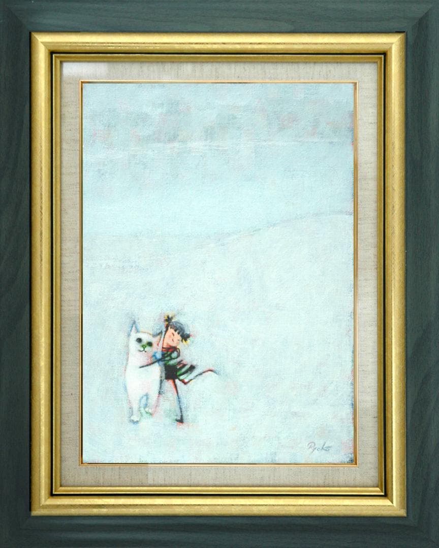 油絵 菅家令子 絵 絵画インテリア額付(青緑＋金色の枠)F3-091918猫女子 油絵 菅家令子 絵 絵画インテリア額付(青緑＋金色の枠) F4-071012女性