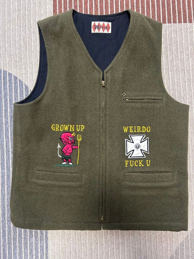 WEIRDO ウィアード 刺繍ベスト　バイカースタイル 楽天市場】WEIRDO ウィアード / 「FLAME - RACING VEST / RED