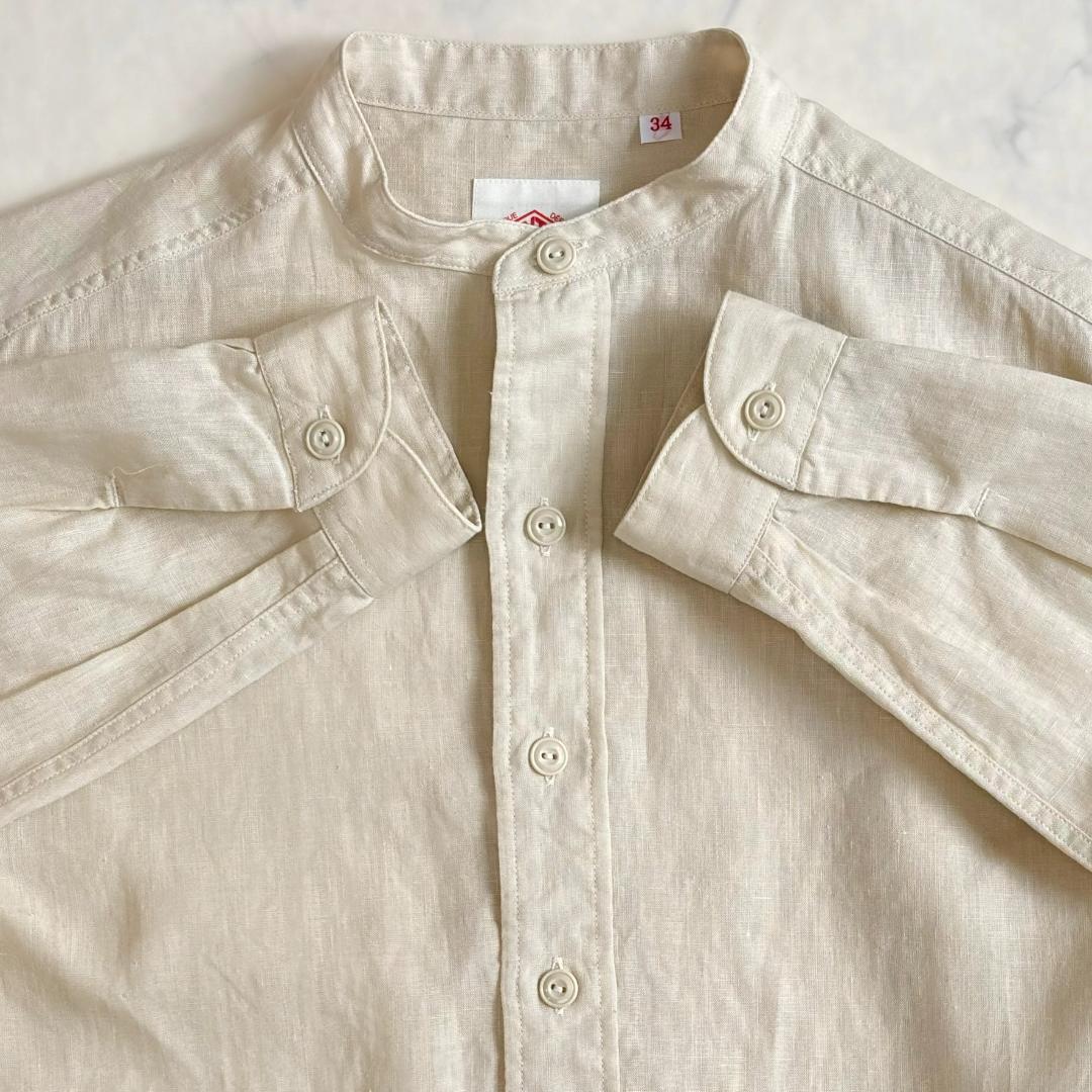 極美品♪ダントン リネンシャツ 長袖 麻100% バンドカラーベージュ fu7