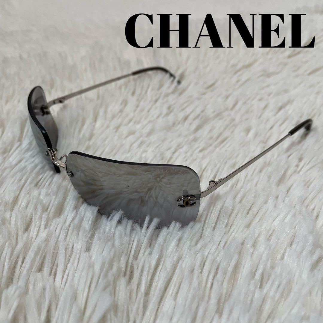 希少 シャネル 4017 ココマーク リムレス サングラス シルバー 62□17 CHANEL シャネル ココマーク ラインストーン サングラス メガネ 4017