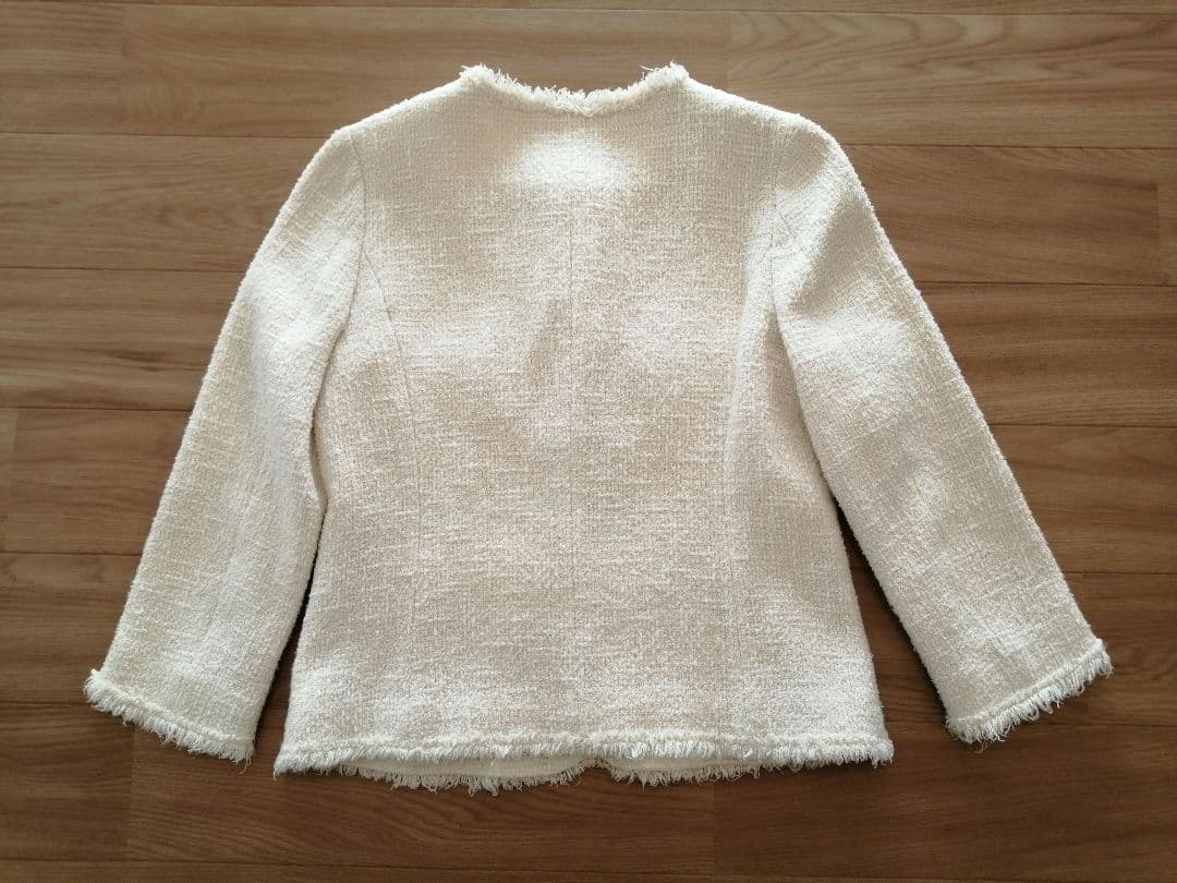 THE SHINZONE ノーカラージャケット ツイード シルク混 36 白 - メルカリ