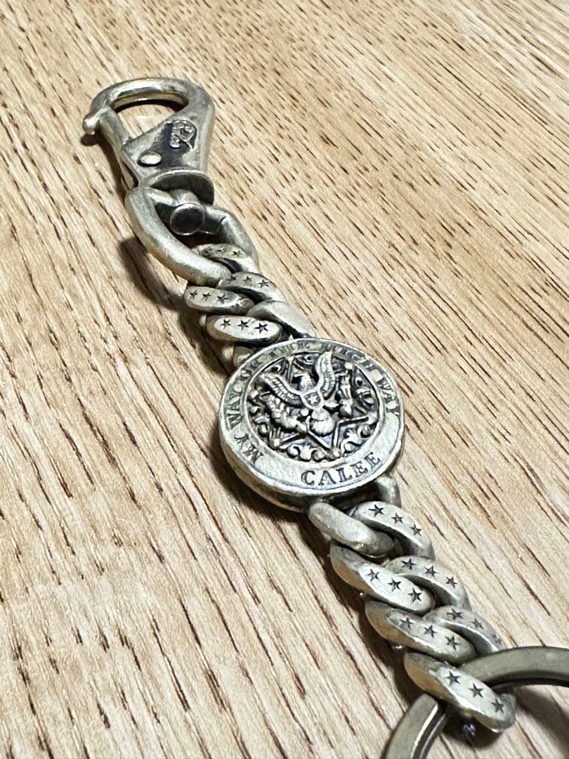 CALEE キーリング コンチョ 真鍮 CALEE - SILVER STAR CONCHO LEATHER KEY RING (BLACK) / シルバー