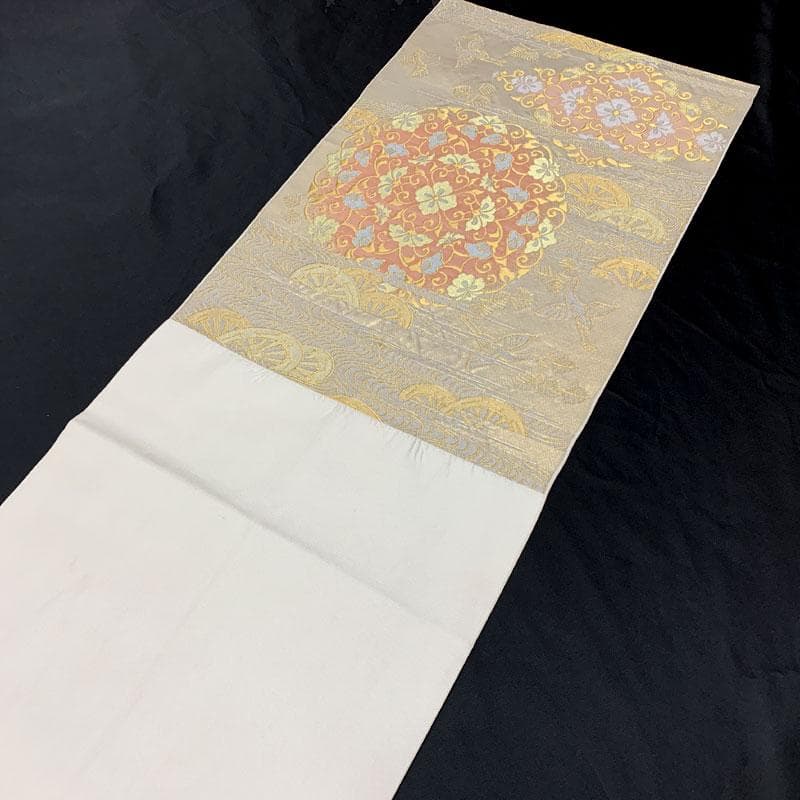 506my12◇川島織物 本金 唐草 松 鶴 源氏車 流水 金糸 六通 本袋帯