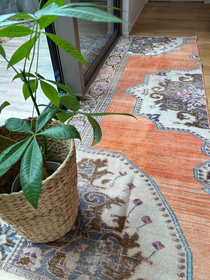 トライバルラグ・トルコヴィンテージラグ・ウール約65×195cm ヴィンテージ トルクメン絨毯 ボハラ＆バタフライ トライバルラグ